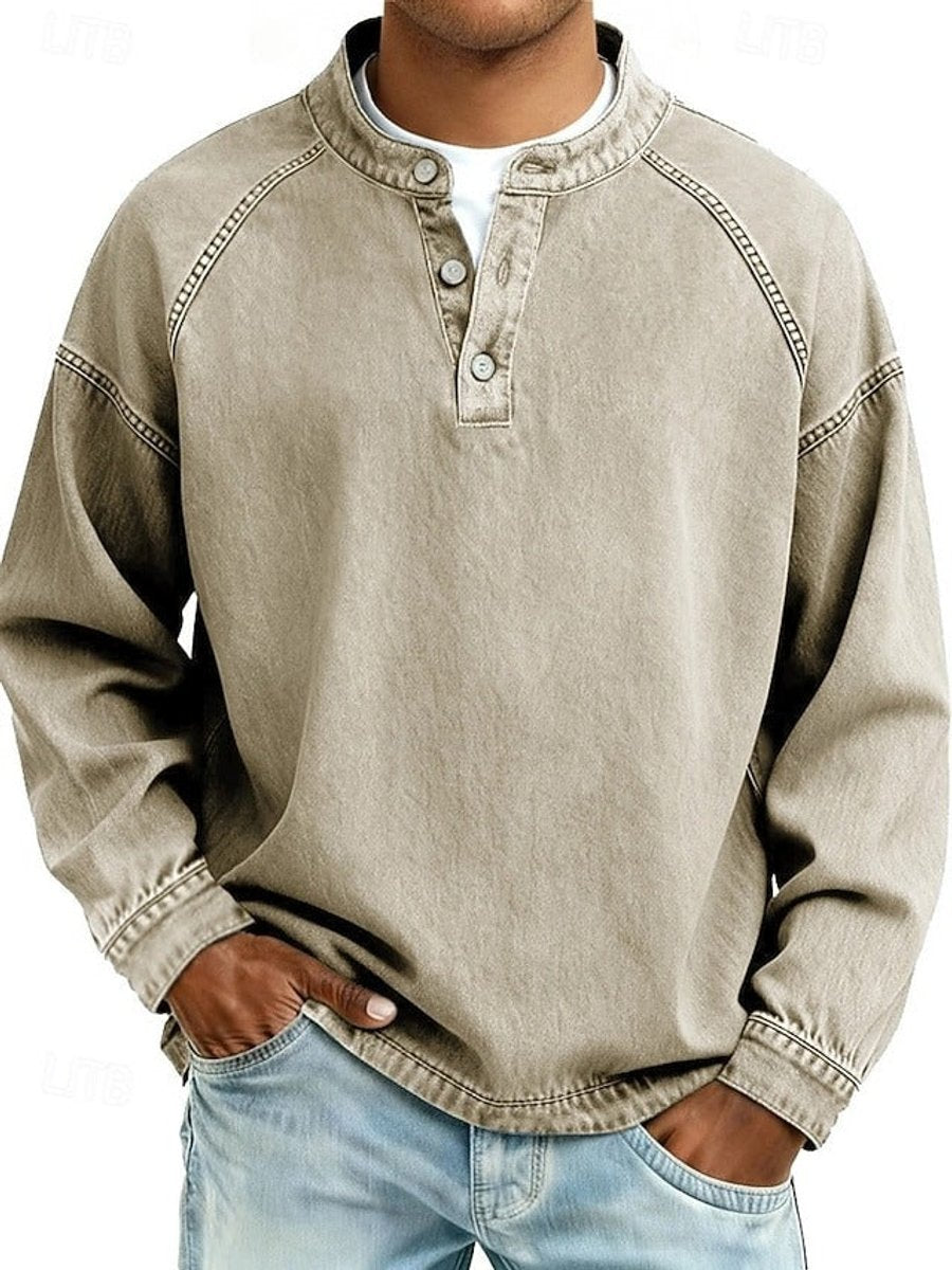 Drogon | Men's Washed Raglan Henley Sweatshirt