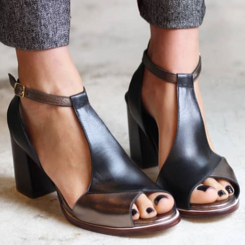 Nadaria | Peep Toe Heels in Black Patchwork