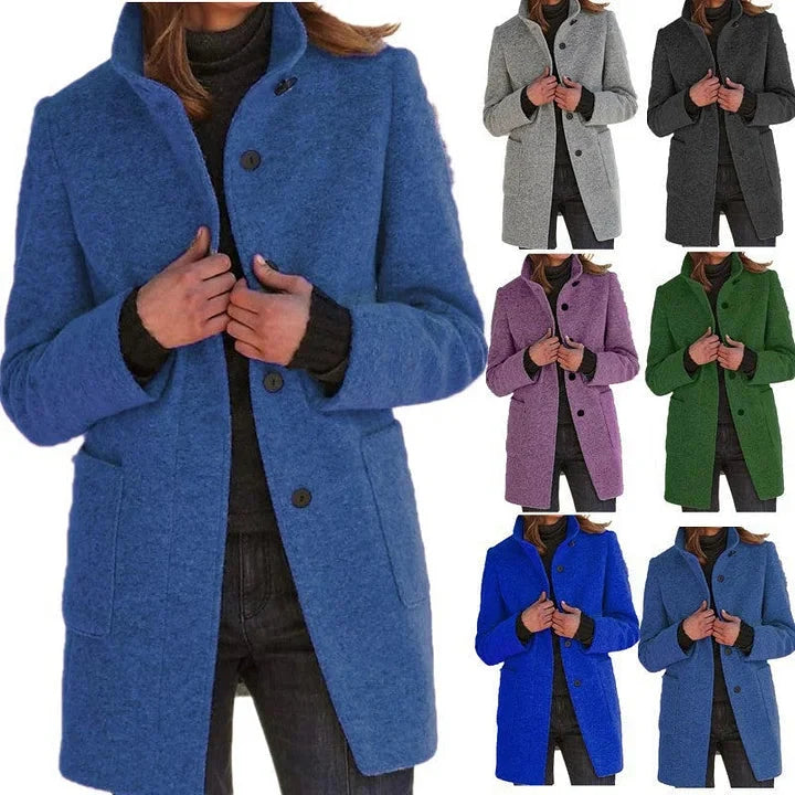 Ludivine | Women's Longline Stand-Collar Coat with Button Front