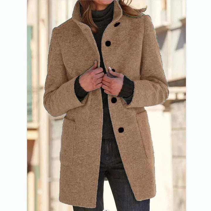 Ludivine | Women's Longline Stand-Collar Coat with Button Front