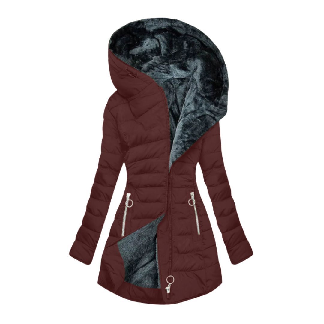 Oriane | Women's Longline Puffer Coat with Trimmed Hood