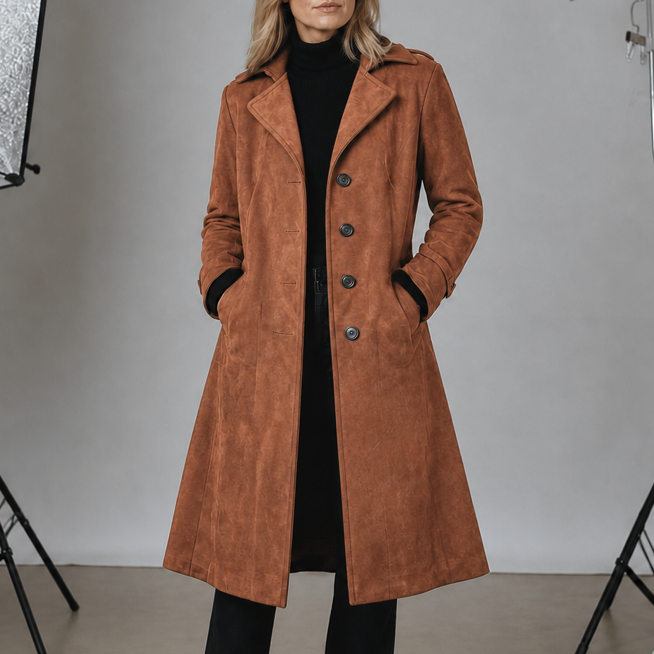 Thomasine | Women's Mid-Calf Coat with Patch Pockets and Notch Lapel