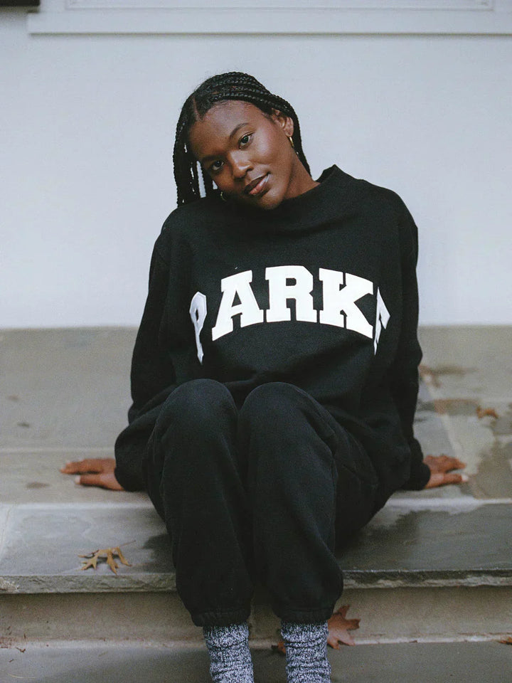 Varsity Oversized Sweatshirt Black with White Letters