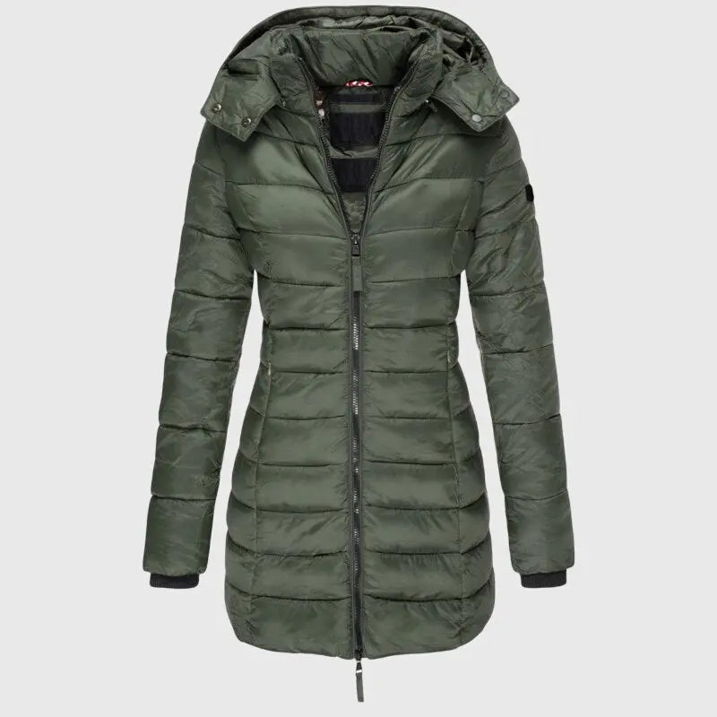 Zelie | Women's Longline Hooded Puffer Coat with Zip Front