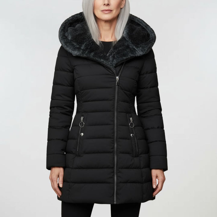 Oriane | Women's Longline Puffer Coat with Trimmed Hood