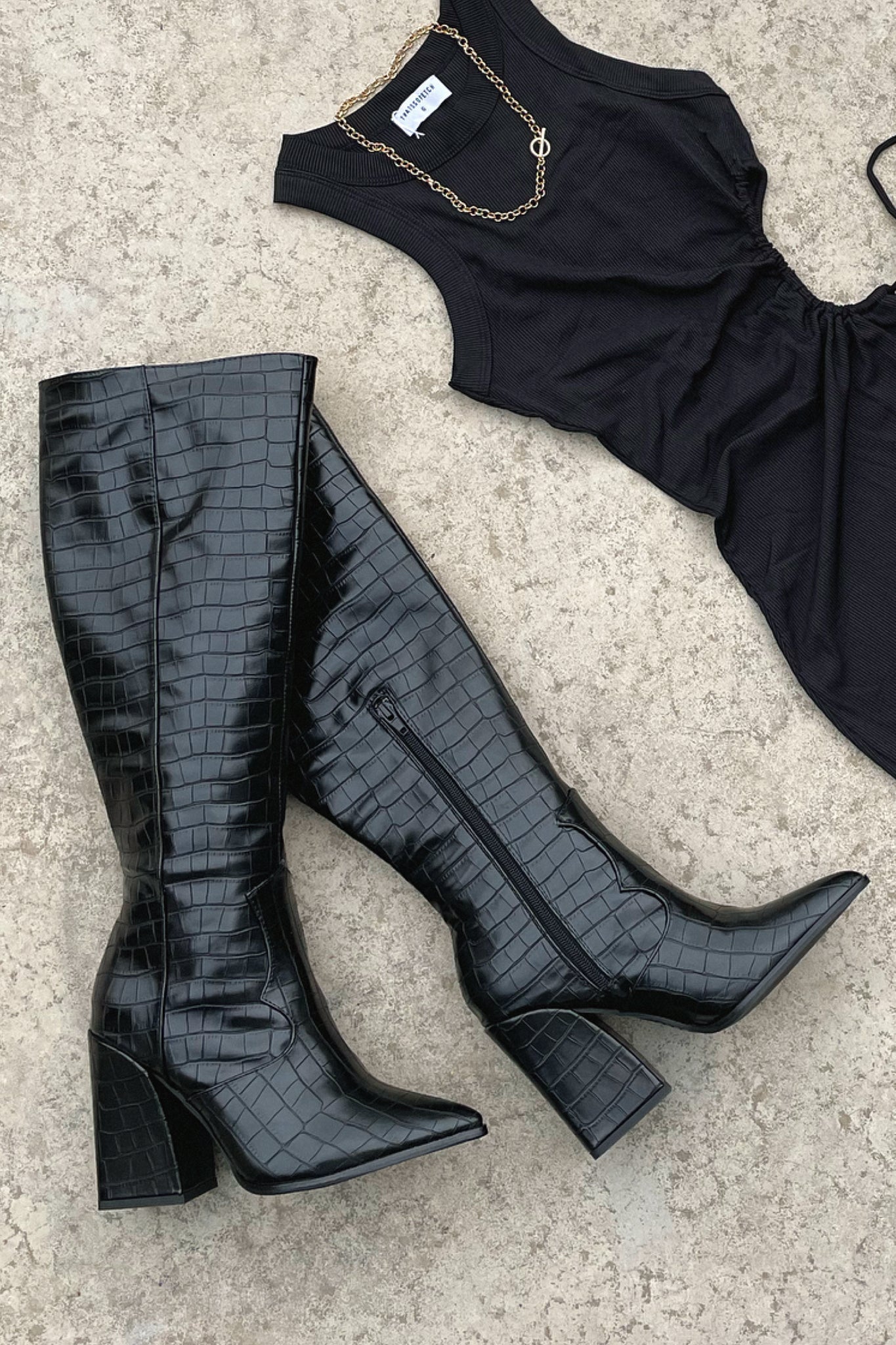 Sofia | Black Croc Knee-High Boots
