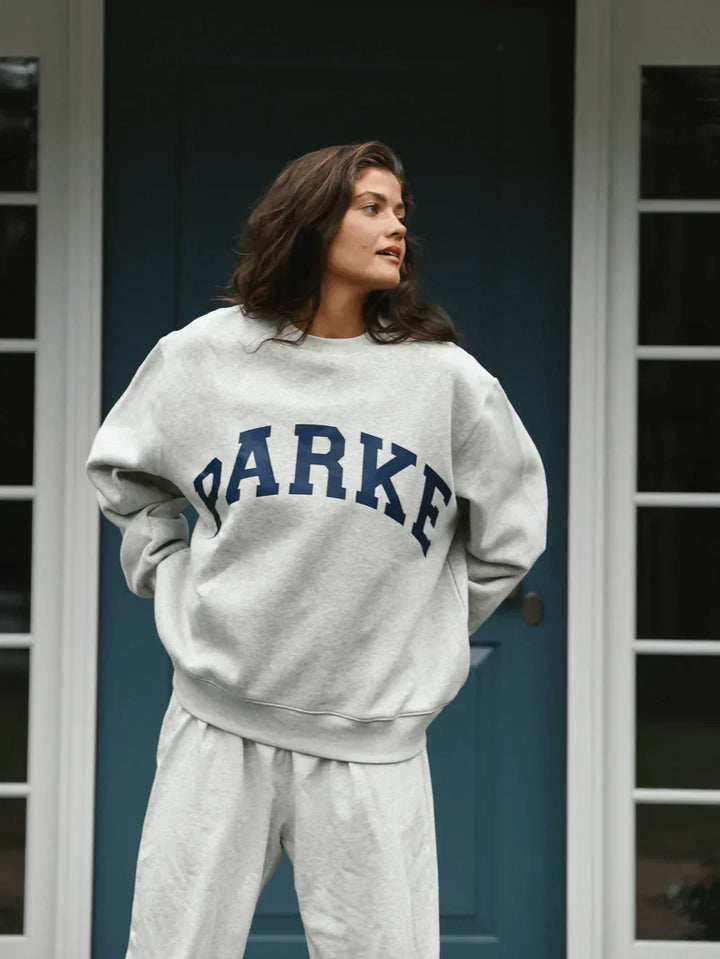 Varsity Oversized Sweatshirt Grey with Navy Letters