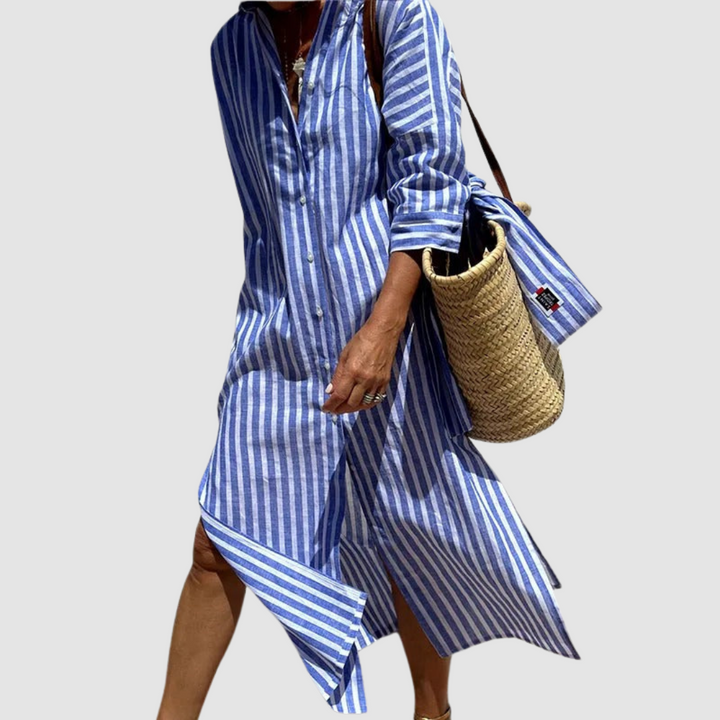 Eleanor | Women's Elegant Striped Summer Midi Dress