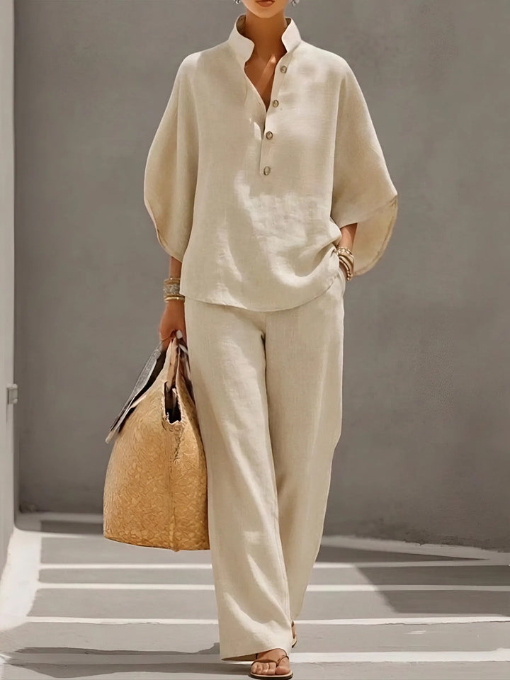 Eleanor | Women's Linen-Cotton Button-Up Two-Piece Set