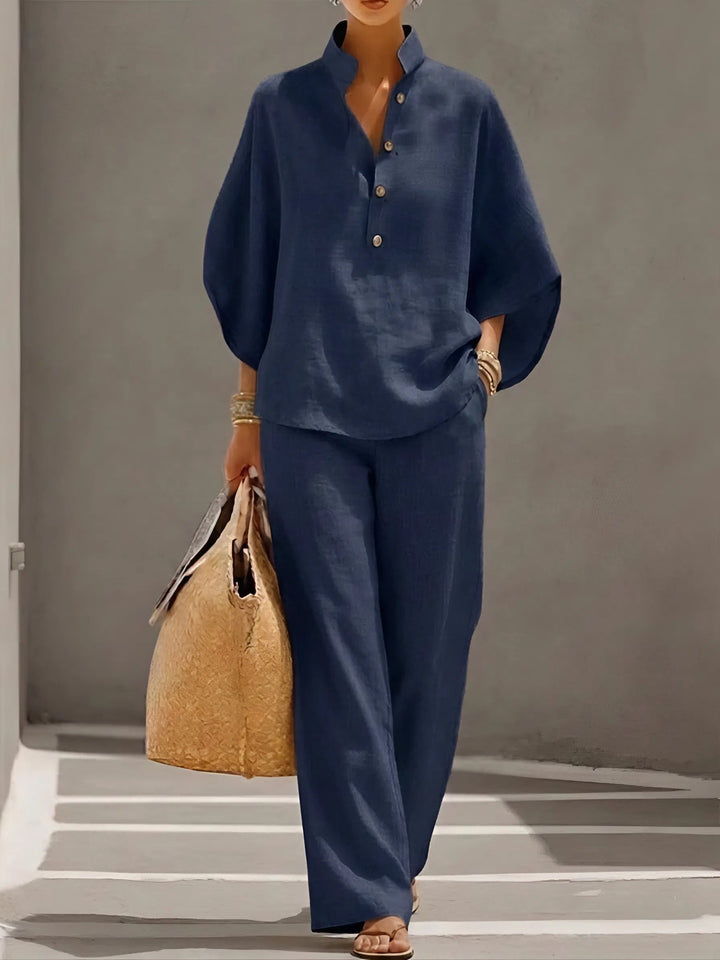 Eleanor | Women's Linen-Cotton Button-Up Two-Piece Set
