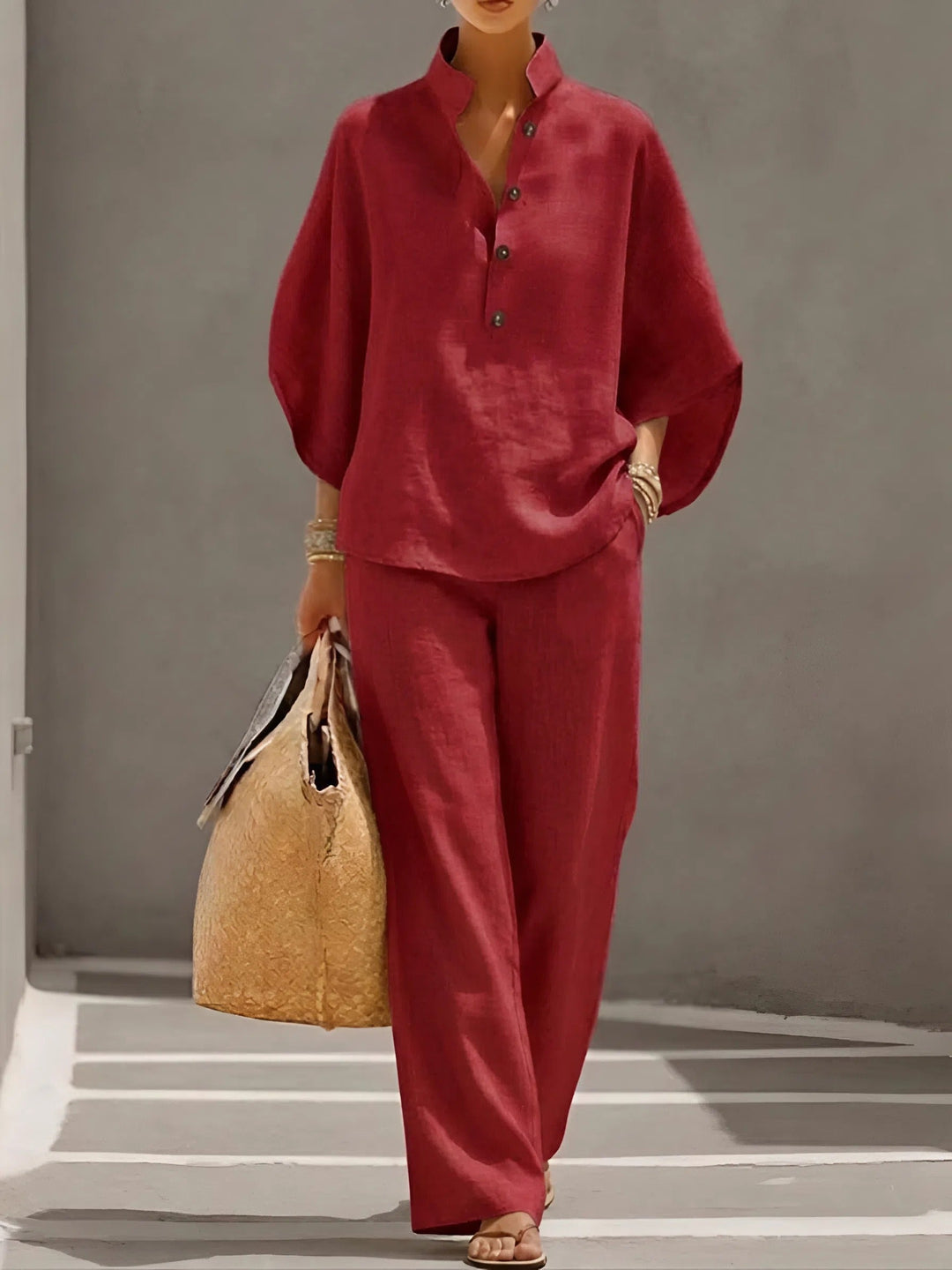 Eleanor | Women's Linen-Cotton Button-Up Two-Piece Set