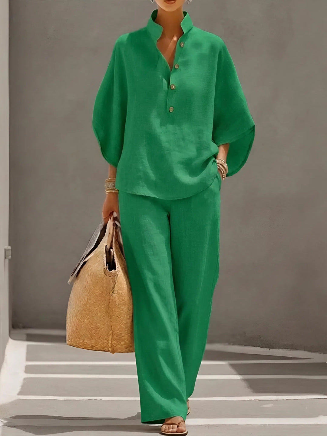 Eleanor | Women's Linen-Cotton Button-Up Two-Piece Set