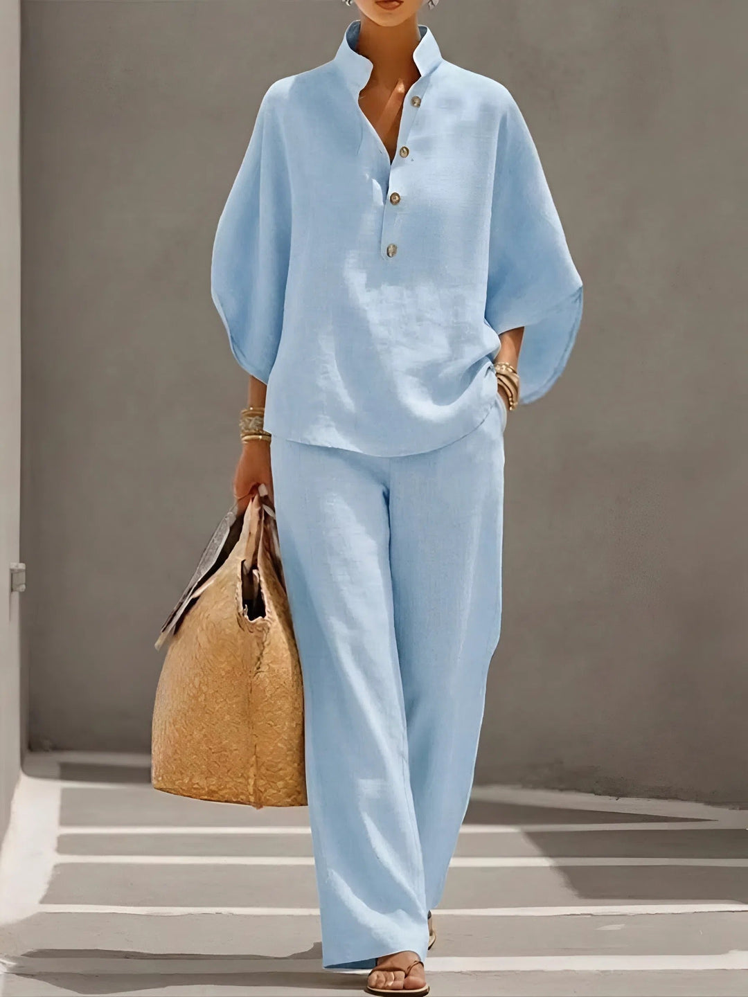 Eleanor | Women's Linen-Cotton Button-Up Two-Piece Set