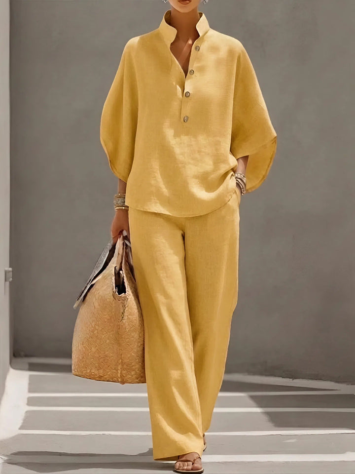 Eleanor | Women's Linen-Cotton Button-Up Two-Piece Set