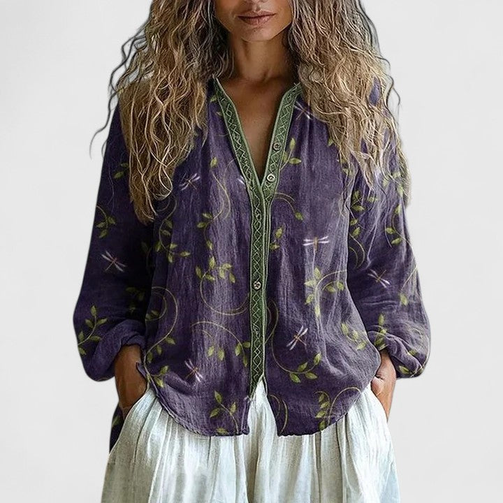 Eleanor | Women's Retro Leaf Print Versatile Comfortable Blouse