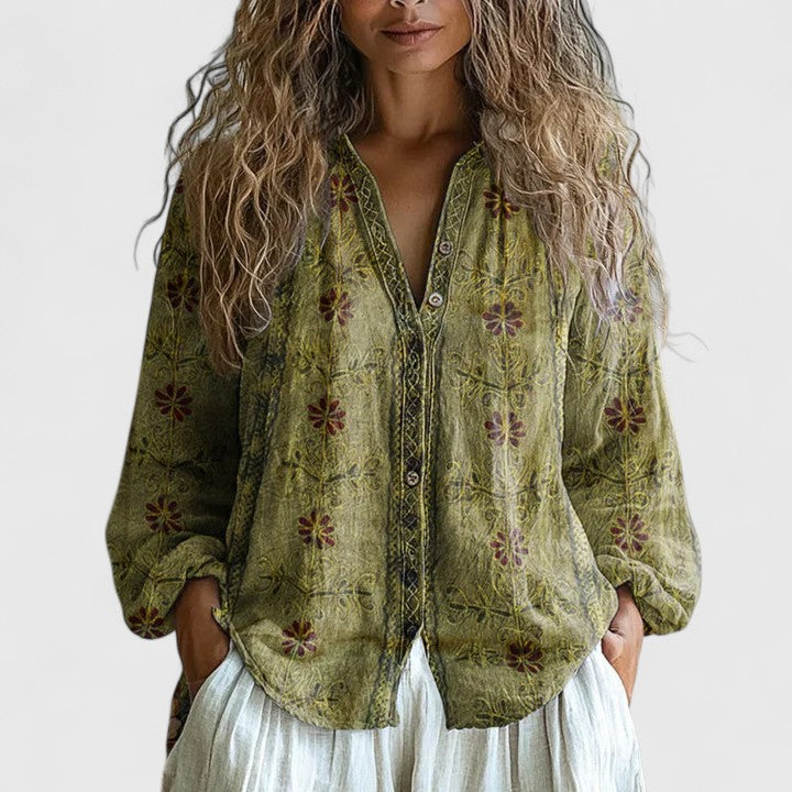 Eleanor | Women's Retro Leaf Print Versatile Comfortable Blouse
