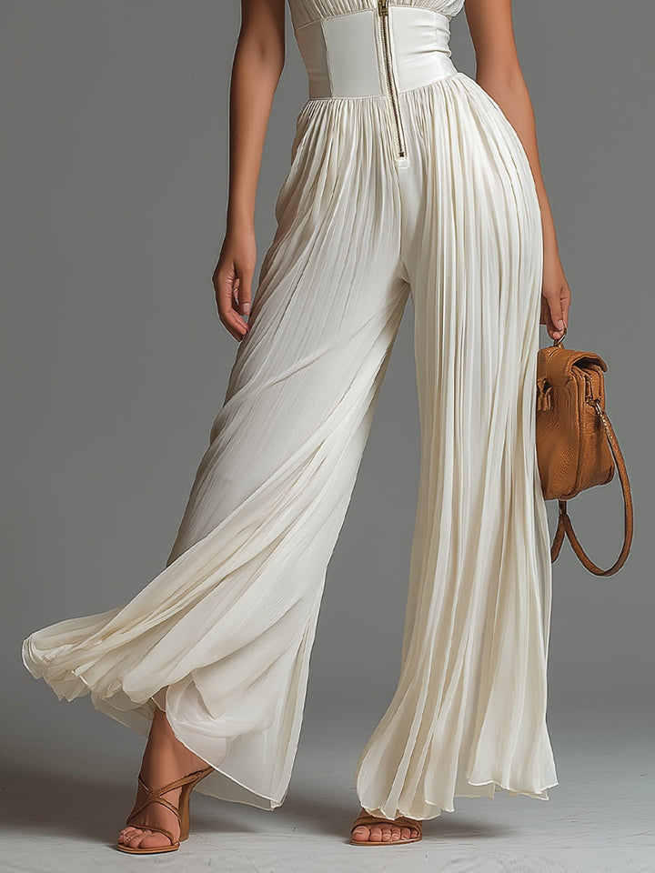 Eleanor | Women's Sleeveless Pleated Wide-Leg Chiffon Jumpsuit