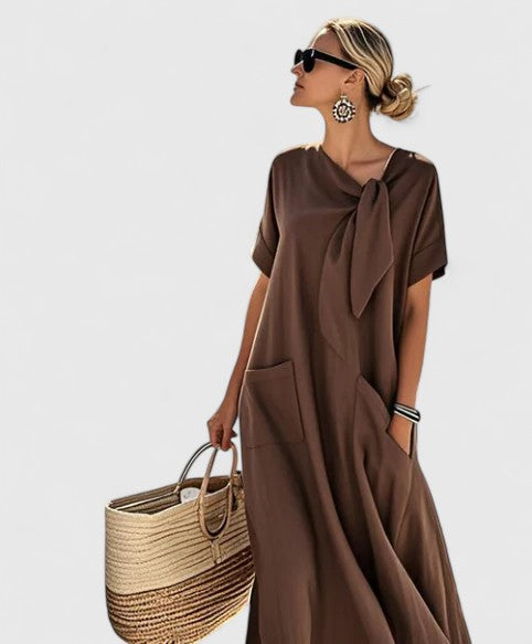 Eleonora | Women's Flowing Neck Tie Pocketed Midi Dress