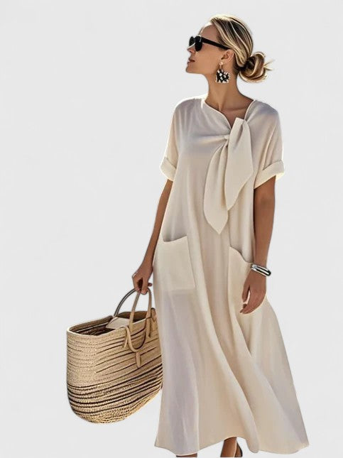 Eleonora | Women's Flowing Neck Tie Pocketed Midi Dress