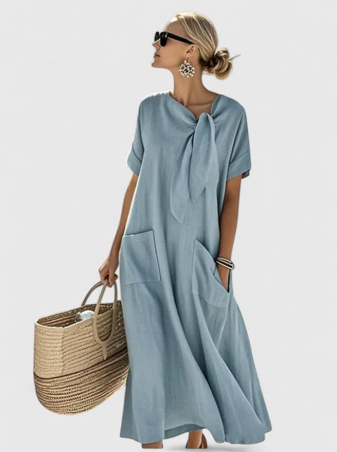 Eleonora | Women's Flowing Neck Tie Pocketed Midi Dress