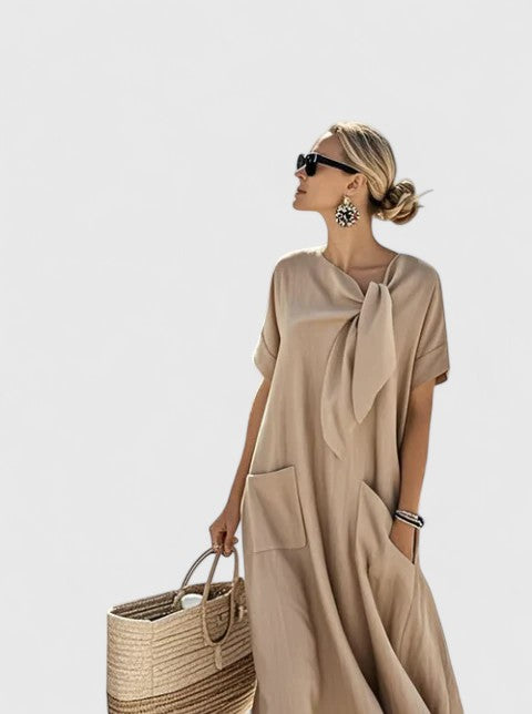 Eleonora | Women's Flowing Neck Tie Pocketed Midi Dress