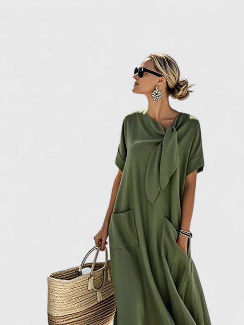 Eleonora | Women's Flowing Neck Tie Pocketed Midi Dress