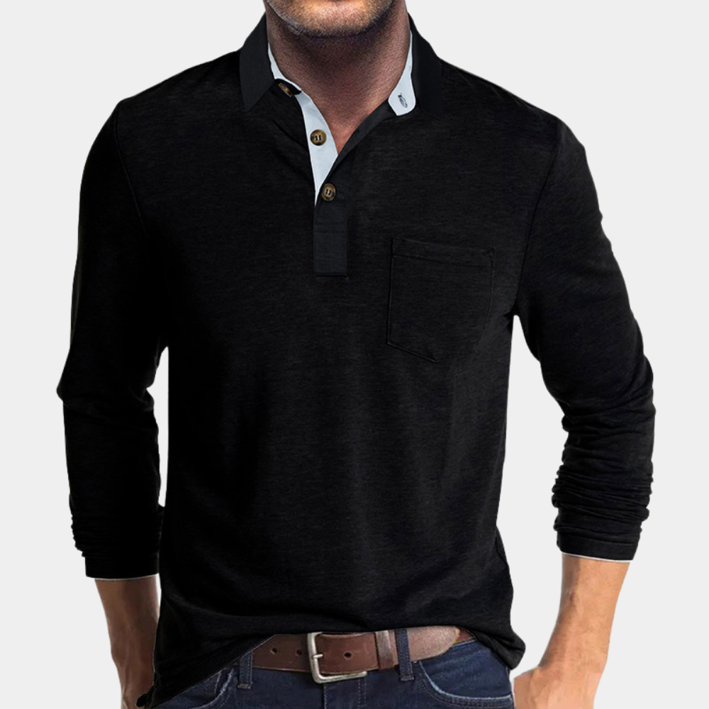 Eliot | Men's Classic Fit Long Sleeve Polo with Chest Pocket
