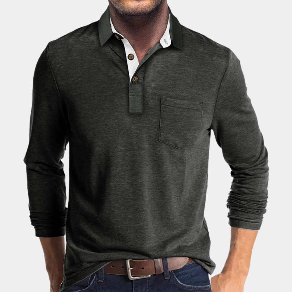 Eliot | Men's Classic Fit Long Sleeve Polo with Chest Pocket