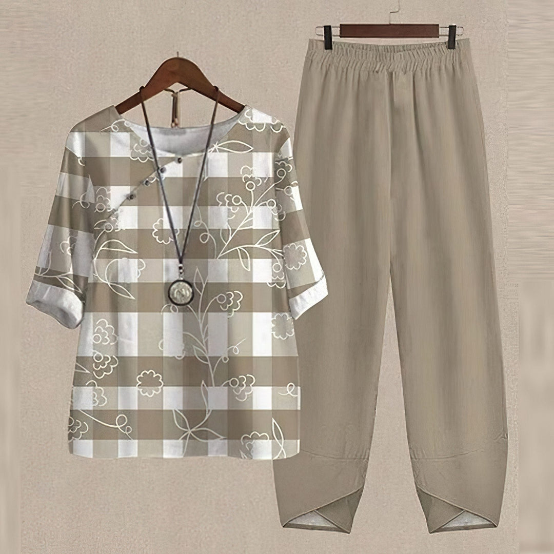 Ella | Women's Printed Top and Flowy Pants Set