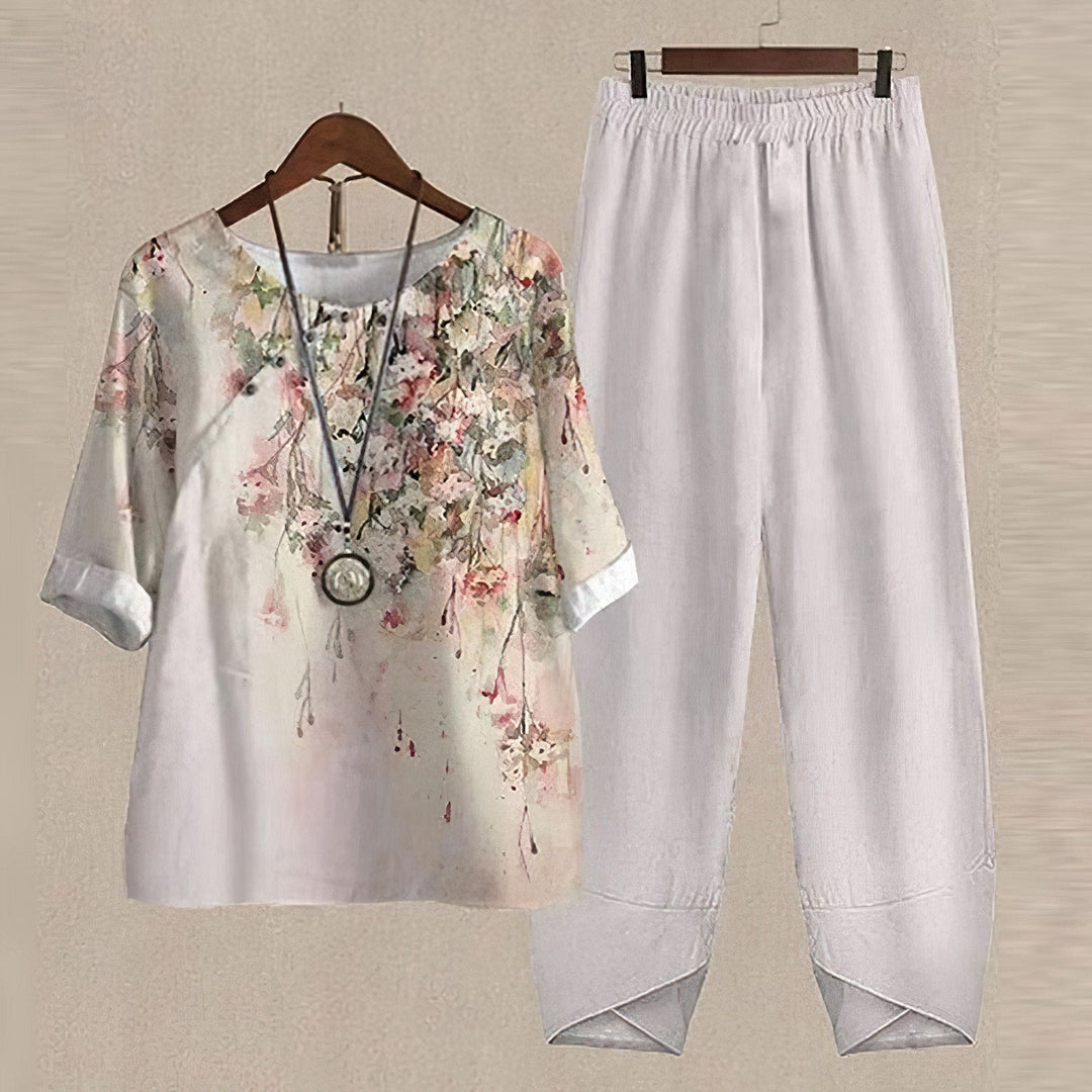 Ella | Women's Printed Top and Flowy Pants Set