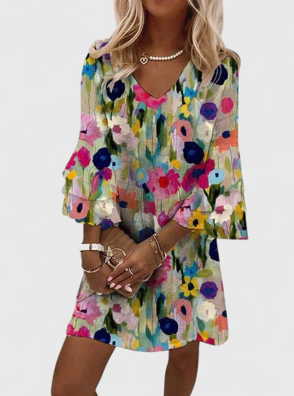Elviera | Women's Romantic Floral V-Neck Mini Dress
