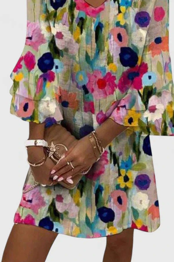 Elviera | Women's Romantic Floral V-Neck Mini Dress