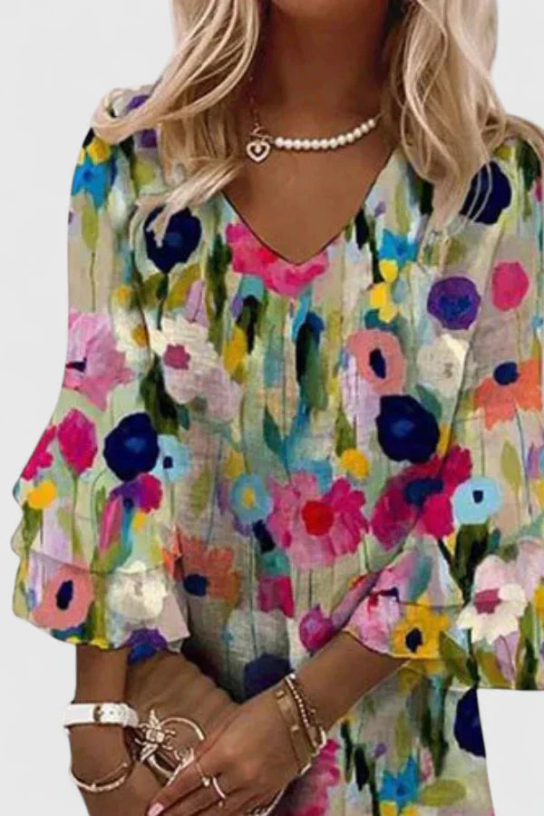 Elviera | Women's Romantic Floral V-Neck Mini Dress