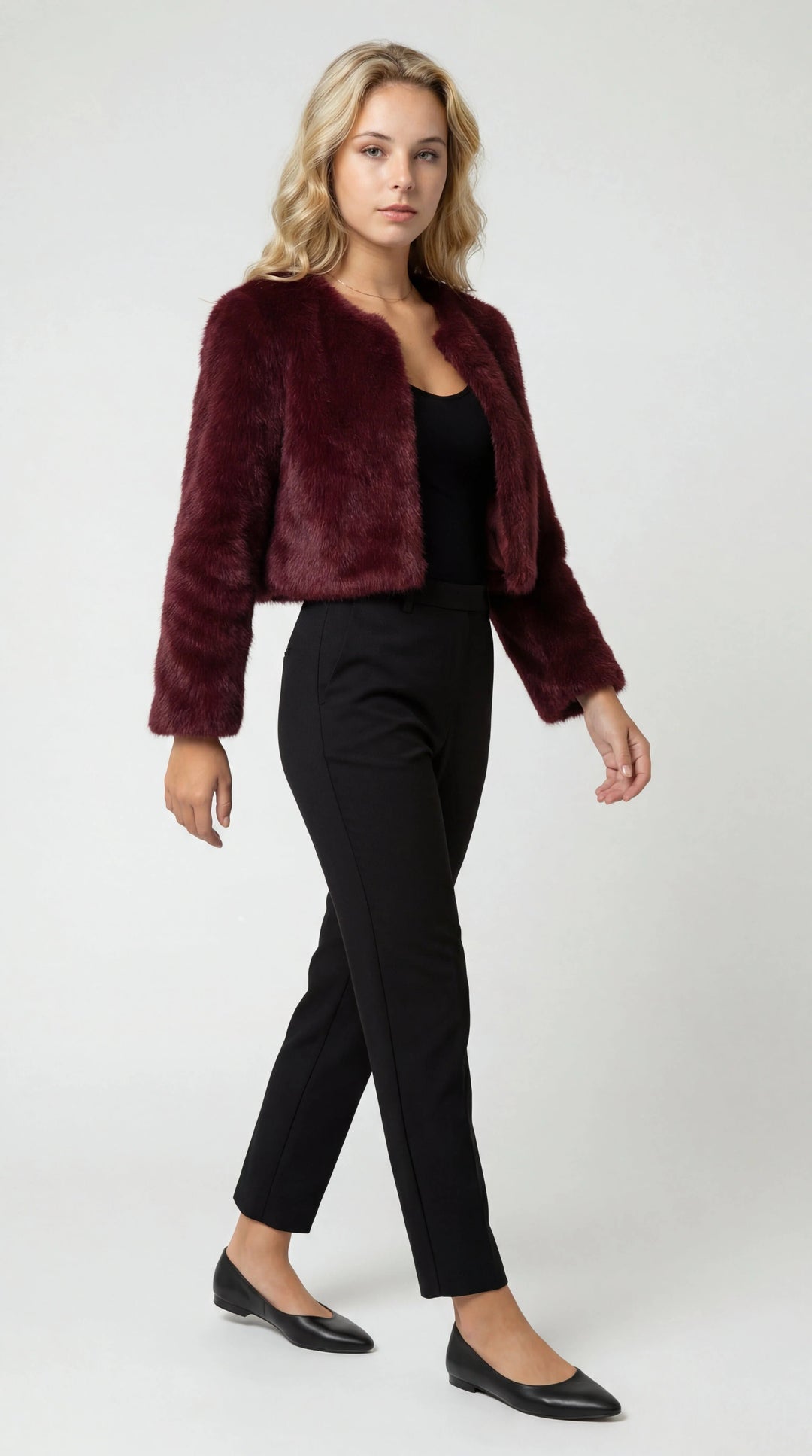 Adele | Women's Cropped High-Pile Shrug Jacket with Open Front