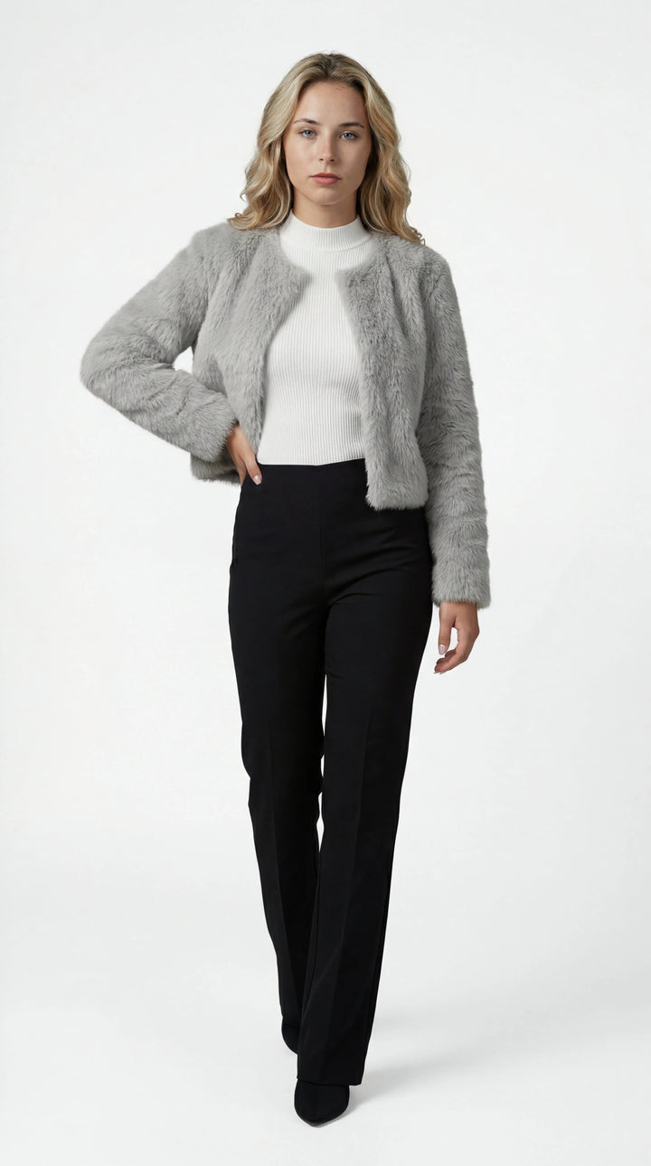 Adele | Women's Cropped High-Pile Shrug Jacket with Open Front