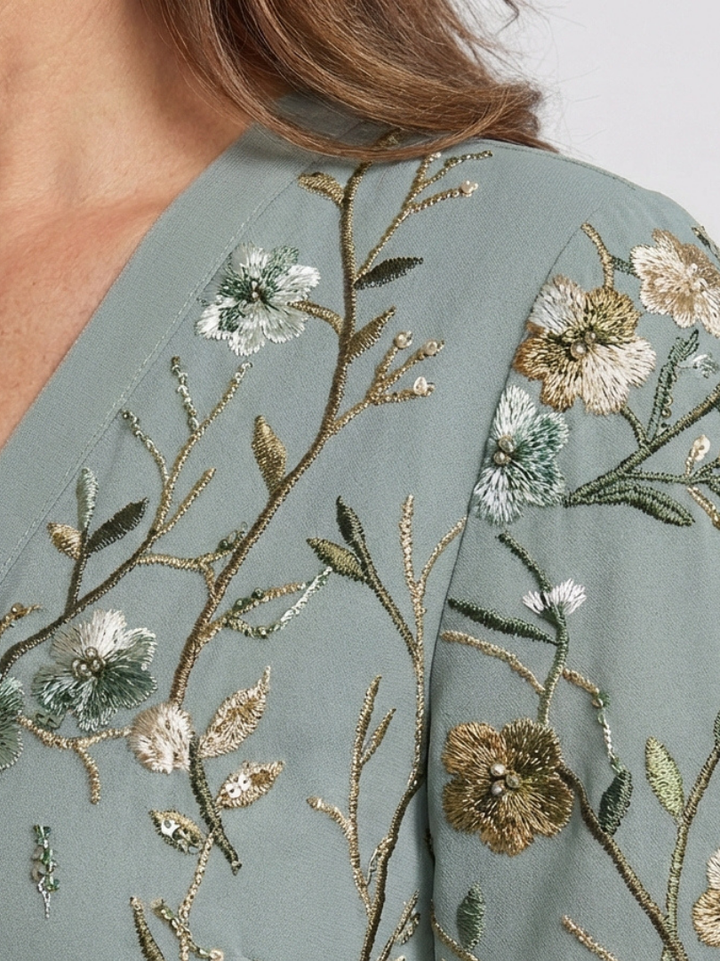 Evadne | Women's Floral V-Neck Sheer Sleeve Maxi Dress