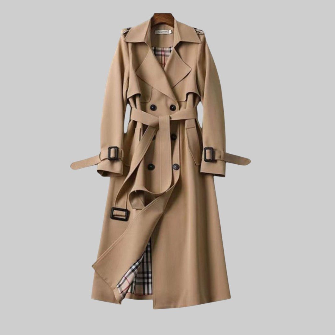 Perrine | Women's Belted Double-Breasted Trench Coat with Check Lining