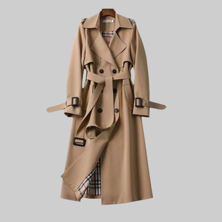 Perrine | Women's Belted Double-Breasted Trench Coat with Check Lining
