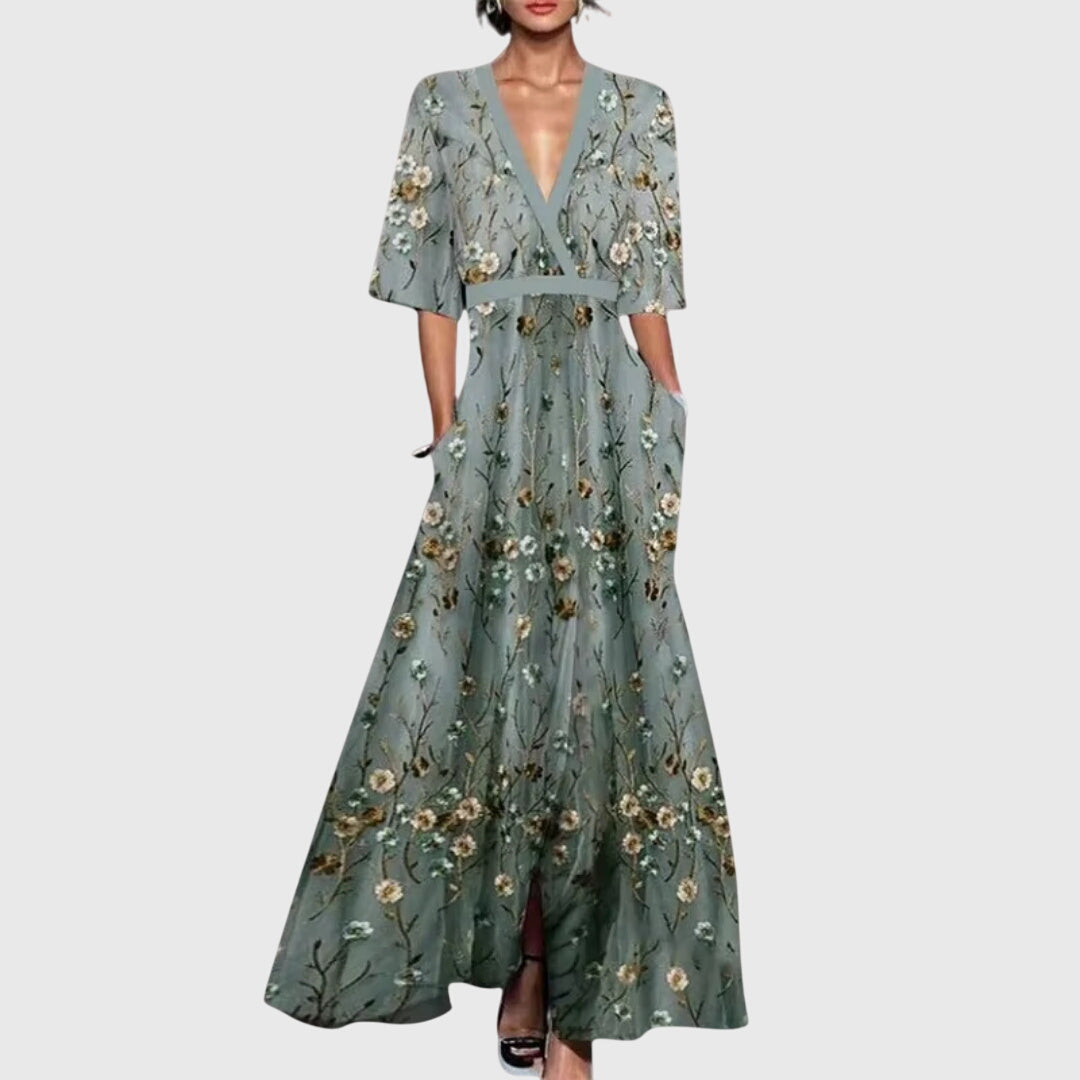 Evangeline | Women's Romantic Floral Belted Spring Midi Dress