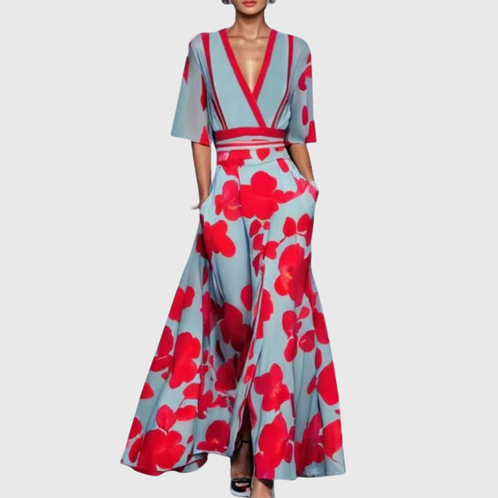 Evangeline | Women's Romantic Floral Belted Spring Midi Dress