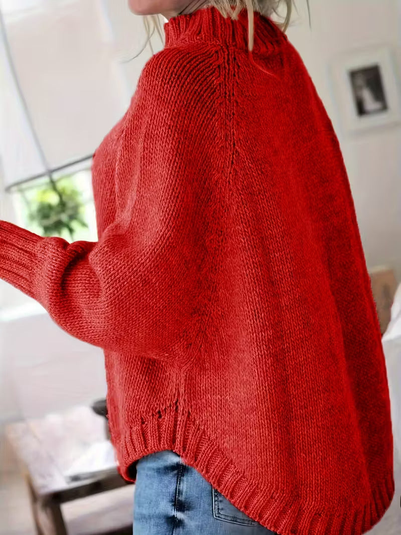 Gwenola | Women's Cable Knit Poncho Sweater with Roll Neck