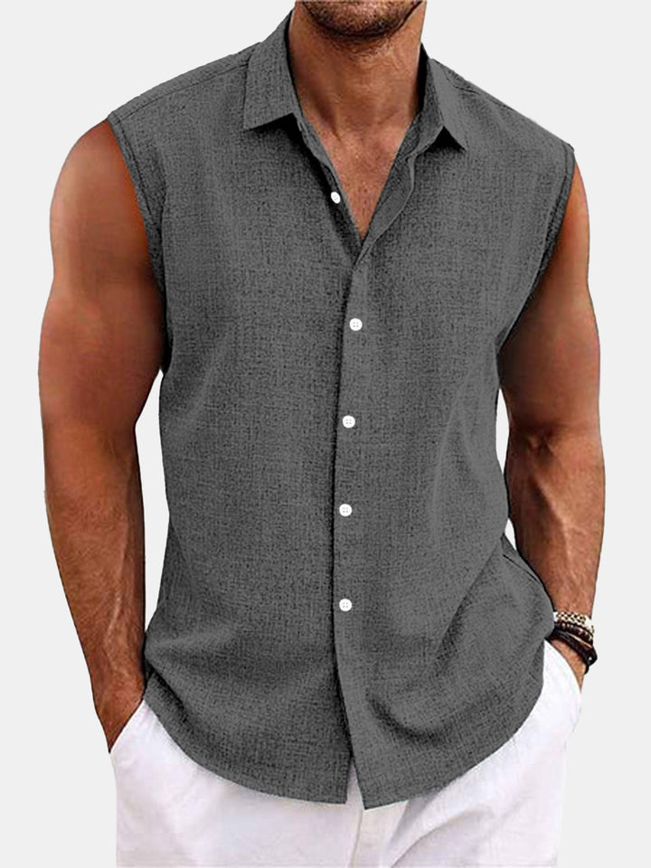 Nicolo | Linen Blend Sleeveless Button-Down Shirt
