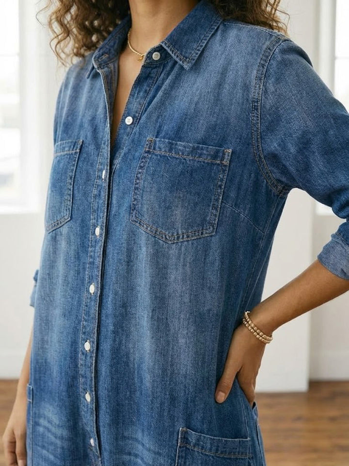 Fatima | Women's Wide-Leg Button-Down Denim Jumpsuit