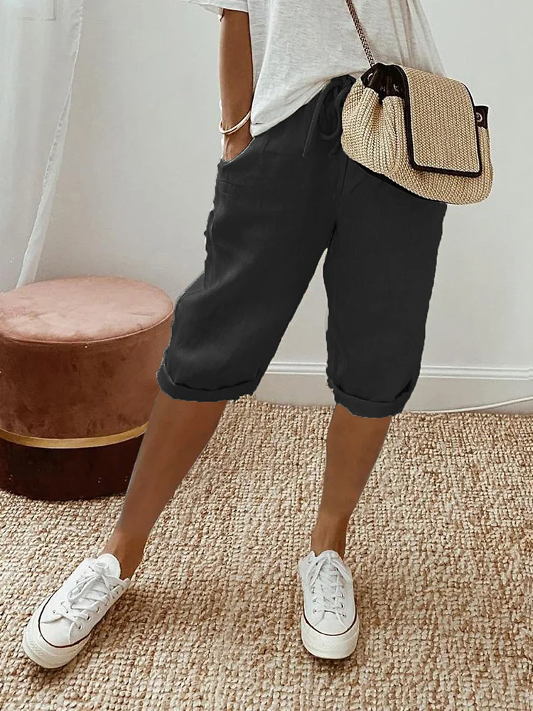 Faye | Women's Drawstring Cropped Linen Bermuda Shorts