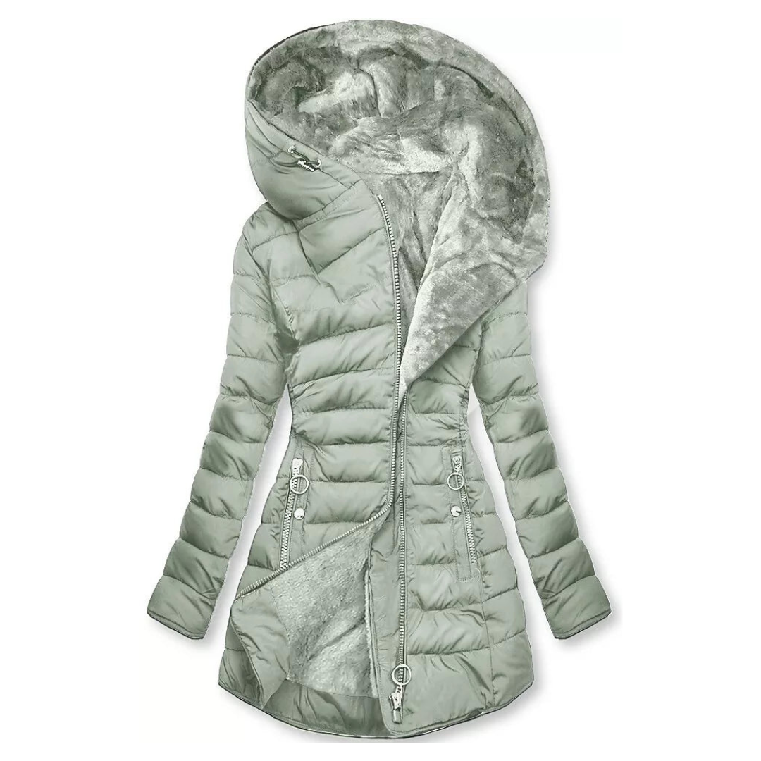 Oriane | Women's Longline Puffer Coat with Trimmed Hood