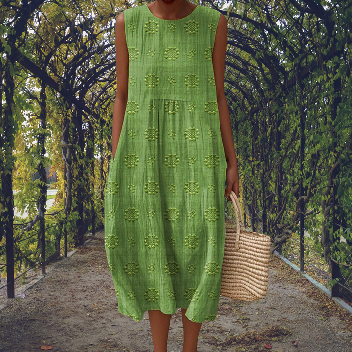 Fern | Women's Cotton Crinkle Dot Sleeveless Midi Dress