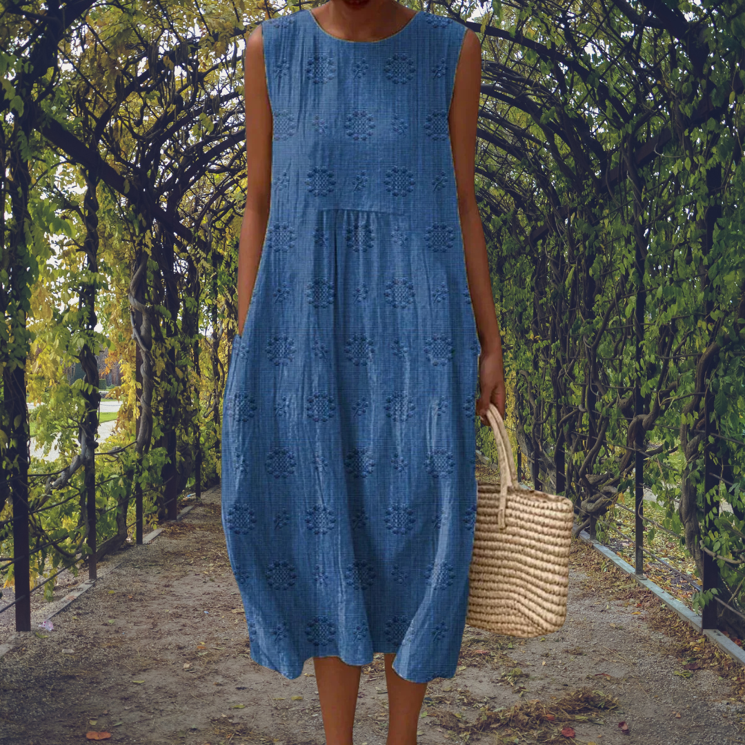 Fern | Women's Cotton Crinkle Dot Sleeveless Midi Dress