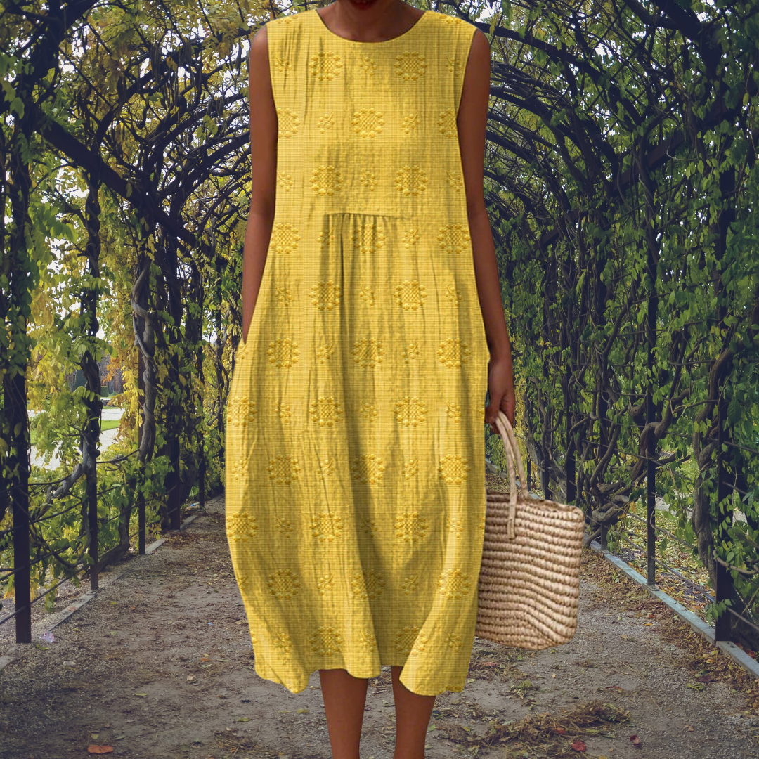Fern | Women's Cotton Crinkle Dot Sleeveless Midi Dress