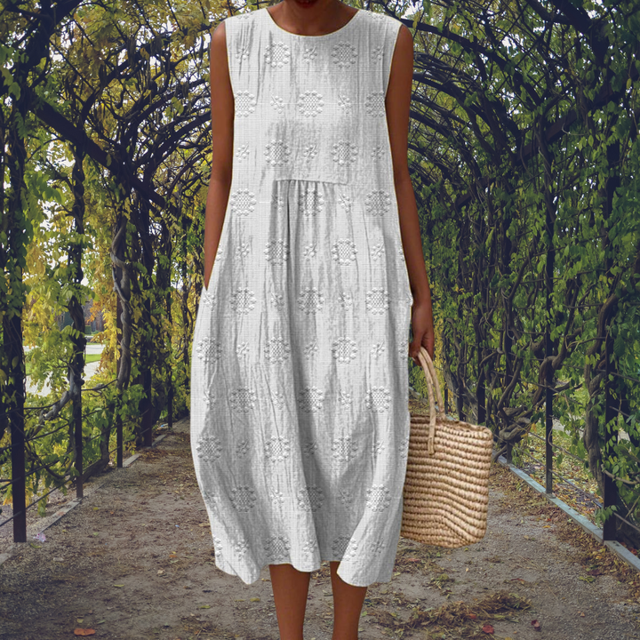 Fern | Women's Cotton Crinkle Dot Sleeveless Midi Dress