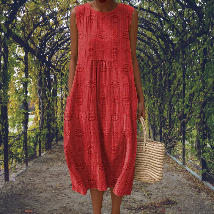 Fern | Women's Cotton Crinkle Dot Sleeveless Midi Dress